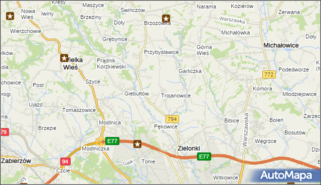 mapa Trojanowice gmina Zielonki, Trojanowice gmina Zielonki na mapie Targeo
