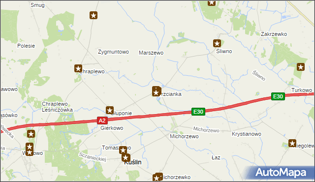 mapa Trzcianka gmina Kuślin, Trzcianka gmina Kuślin na mapie Targeo