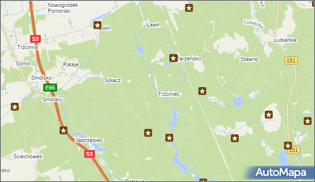 mapa Trzciniec gmina Nowogródek Pomorski, Trzciniec gmina Nowogródek Pomorski na mapie Targeo