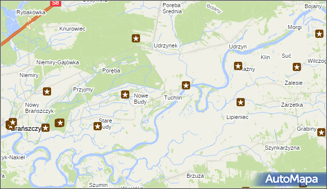 mapa Tuchlin gmina Brańszczyk, Tuchlin gmina Brańszczyk na mapie Targeo