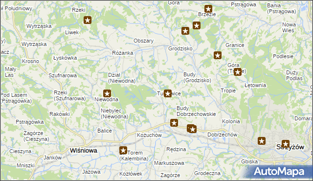 mapa Tułkowice gmina Wiśniowa, Tułkowice gmina Wiśniowa na mapie Targeo