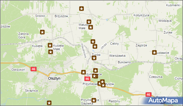 mapa Turów gmina Olsztyn, Turów gmina Olsztyn na mapie Targeo