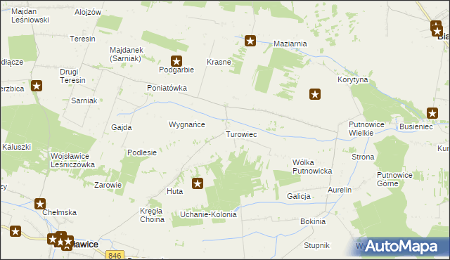 mapa Turowiec gmina Wojsławice, Turowiec gmina Wojsławice na mapie Targeo