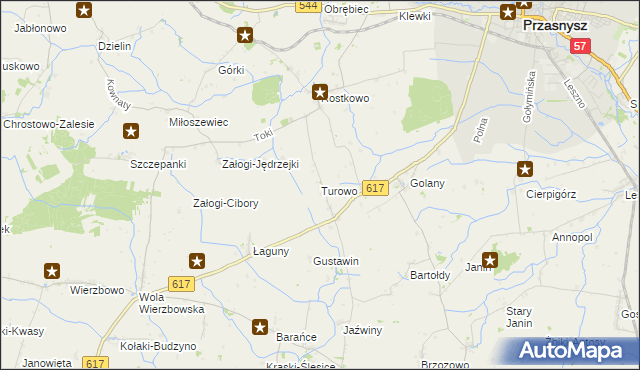mapa Turowo gmina Czernice Borowe, Turowo gmina Czernice Borowe na mapie Targeo