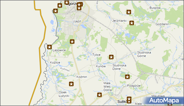 mapa Tylice gmina Zgorzelec, Tylice gmina Zgorzelec na mapie Targeo