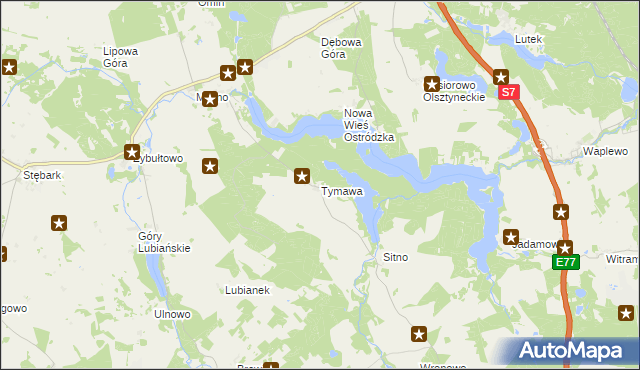 mapa Tymawa gmina Grunwald, Tymawa gmina Grunwald na mapie Targeo