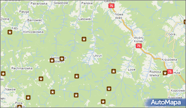 mapa Uhryń, Uhryń na mapie Targeo