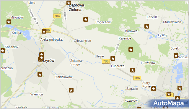 mapa Ulesie gmina Dąbrowa Zielona, Ulesie gmina Dąbrowa Zielona na mapie Targeo