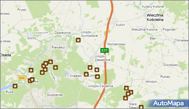 mapa Uniszki Zawadzkie, Uniszki Zawadzkie na mapie Targeo