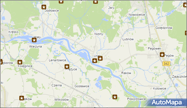 mapa Uraz gmina Oborniki Śląskie, Uraz gmina Oborniki Śląskie na mapie Targeo