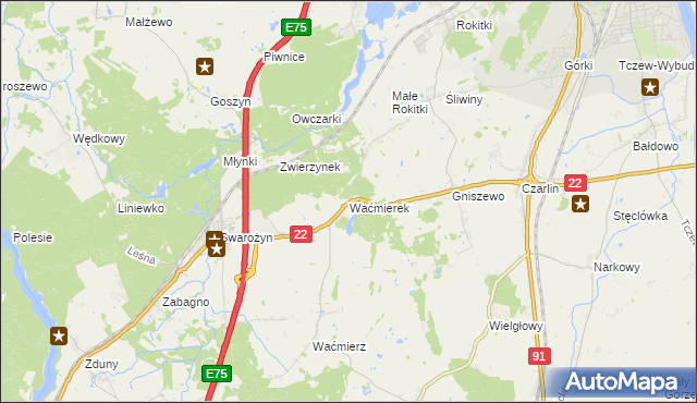 mapa Waćmierek, Waćmierek na mapie Targeo