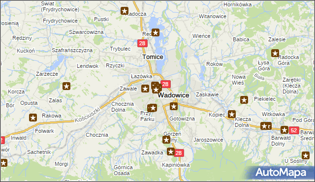 mapa Wadowice, Wadowice na mapie Targeo