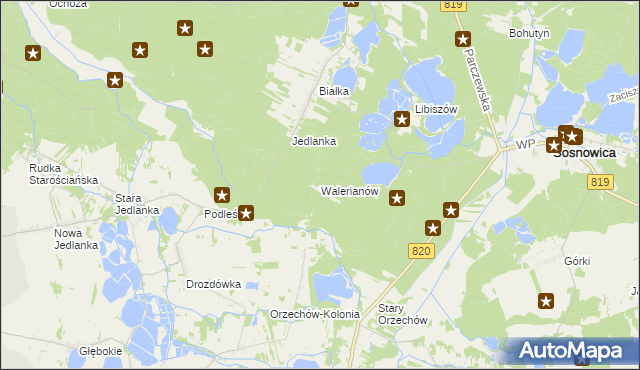 mapa Walerianów gmina Sosnowica, Walerianów gmina Sosnowica na mapie Targeo