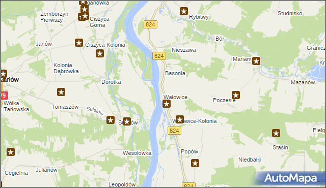 mapa Wałowice gmina Józefów nad Wisłą, Wałowice gmina Józefów nad Wisłą na mapie Targeo