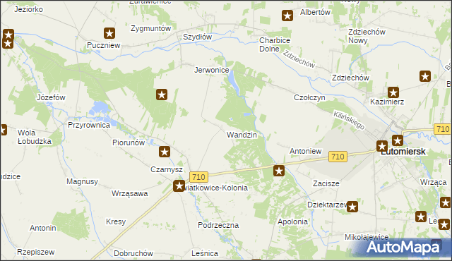 mapa Wandzin gmina Wodzierady, Wandzin gmina Wodzierady na mapie Targeo