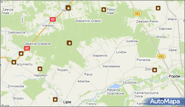 mapa Wapiennik gmina Lipie, Wapiennik gmina Lipie na mapie Targeo