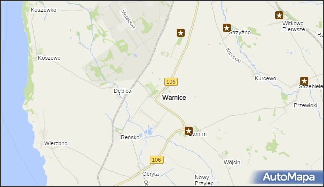 mapa Warnice powiat pyrzycki, Warnice powiat pyrzycki na mapie Targeo