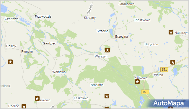 mapa Warszyn gmina Dolice, Warszyn gmina Dolice na mapie Targeo