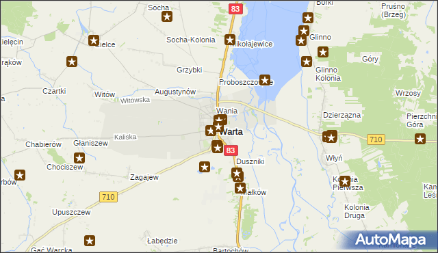mapa Warta powiat sieradzki, Warta powiat sieradzki na mapie Targeo