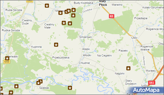 mapa Waśki gmina Mały Płock, Waśki gmina Mały Płock na mapie Targeo