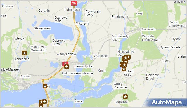 mapa Wąsosze gmina Ślesin, Wąsosze gmina Ślesin na mapie Targeo