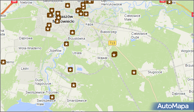 mapa Wąwał gmina Tomaszów Mazowiecki, Wąwał gmina Tomaszów Mazowiecki na mapie Targeo