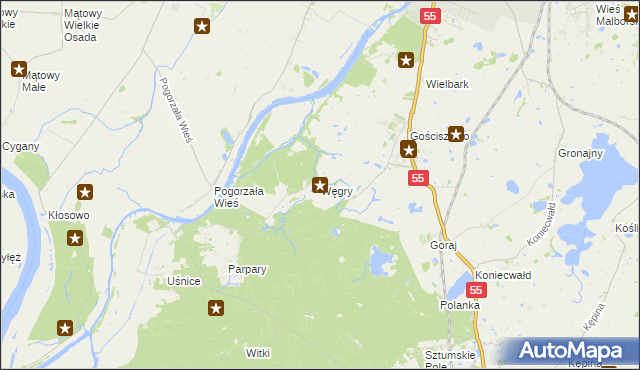 mapa Węgry gmina Sztum, Węgry gmina Sztum na mapie Targeo