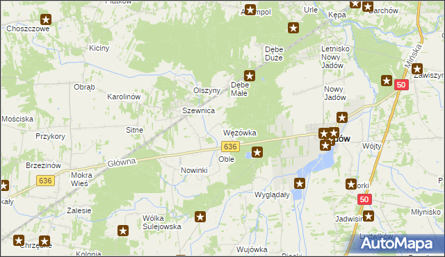 mapa Wężówka gmina Jadów, Wężówka gmina Jadów na mapie Targeo