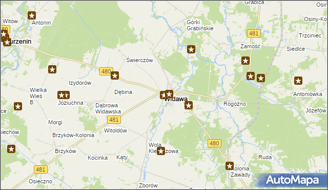 mapa Widawa powiat łaski, Widawa powiat łaski na mapie Targeo