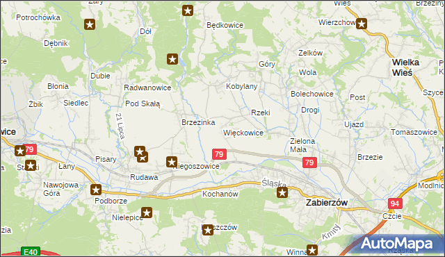 mapa Więckowice gmina Zabierzów, Więckowice gmina Zabierzów na mapie Targeo