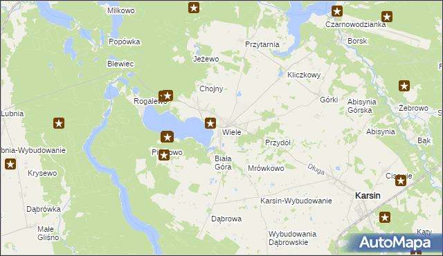 mapa Wiele gmina Karsin, Wiele gmina Karsin na mapie Targeo