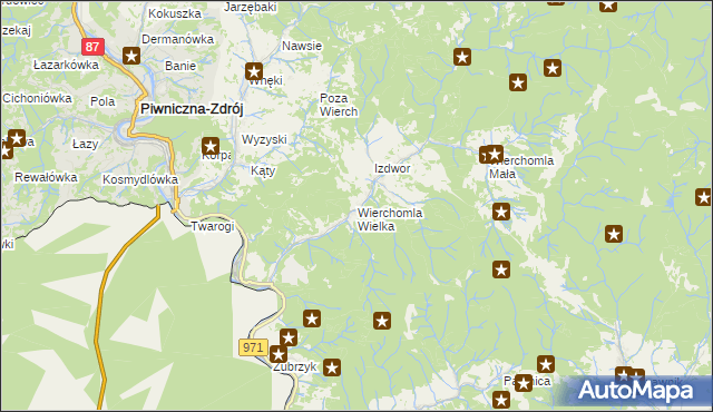 mapa Wierchomla Wielka, Wierchomla Wielka na mapie Targeo