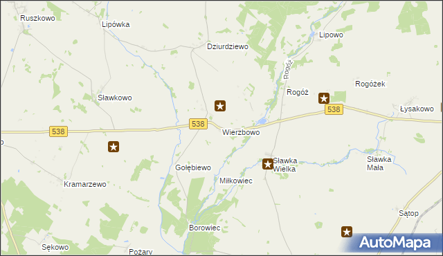 mapa Wierzbowo gmina Kozłowo, Wierzbowo gmina Kozłowo na mapie Targeo