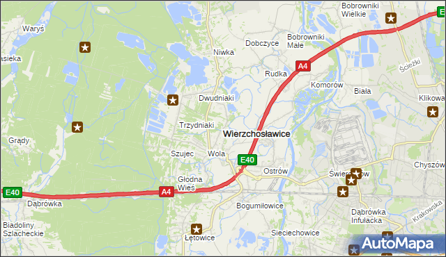 mapa Wierzchosławice powiat tarnowski, Wierzchosławice powiat tarnowski na mapie Targeo