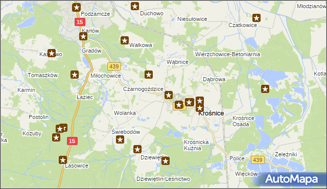 mapa Wierzchowice gmina Krośnice, Wierzchowice gmina Krośnice na mapie Targeo