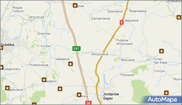 mapa Wilczkowice gmina Jordanów Śląski, Wilczkowice gmina Jordanów Śląski na mapie Targeo