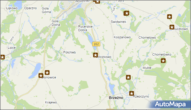 mapa Wilczkowo gmina Brzeżno, Wilczkowo gmina Brzeżno na mapie Targeo
