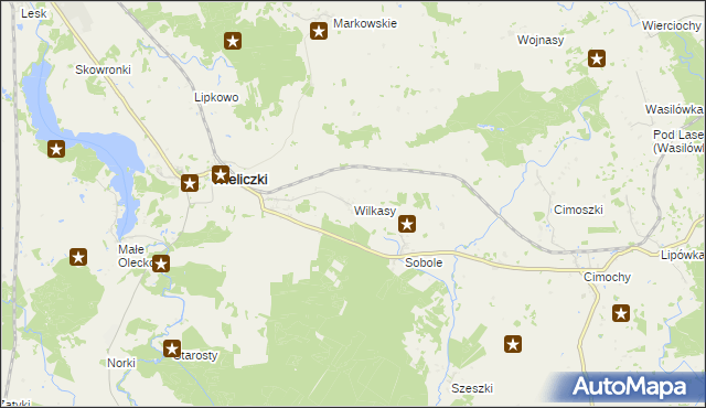 mapa Wilkasy gmina Wieliczki, Wilkasy gmina Wieliczki na mapie Targeo