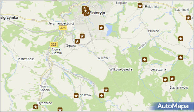 mapa Wilków gmina Złotoryja, Wilków gmina Złotoryja na mapie Targeo