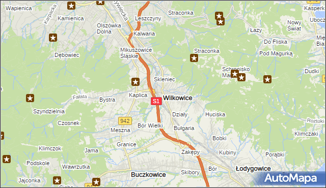 mapa Wilkowice powiat bielski, Wilkowice powiat bielski na mapie Targeo