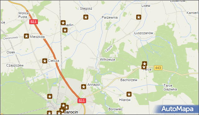 mapa Wilkowyja gmina Jarocin, Wilkowyja gmina Jarocin na mapie Targeo