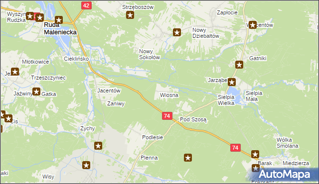 mapa Wiosna gmina Radoszyce, Wiosna gmina Radoszyce na mapie Targeo