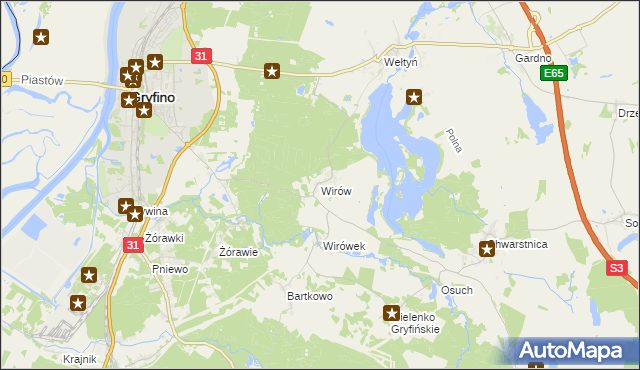 mapa Wirów gmina Gryfino, Wirów gmina Gryfino na mapie Targeo