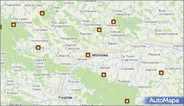 mapa Wiśniowa powiat strzyżowski, Wiśniowa powiat strzyżowski na mapie Targeo
