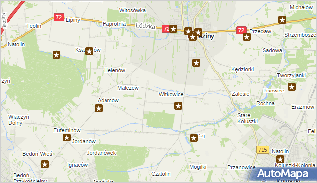 mapa Witkowice gmina Brzeziny, Witkowice gmina Brzeziny na mapie Targeo