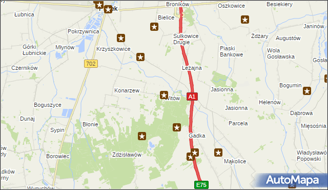 mapa Witów gmina Piątek, Witów gmina Piątek na mapie Targeo