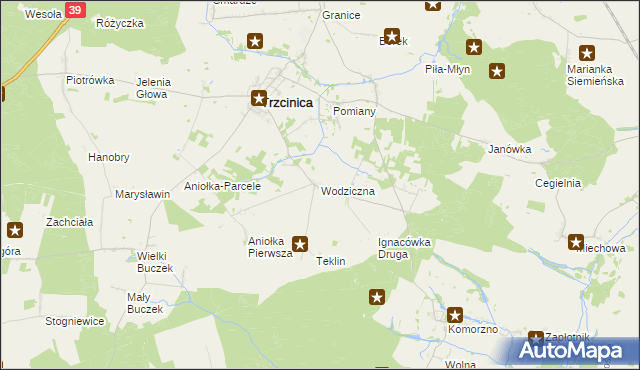 mapa Wodziczna gmina Trzcinica, Wodziczna gmina Trzcinica na mapie Targeo
