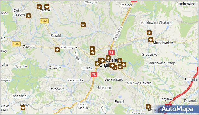 mapa Wodzisławia Śląskiego, Wodzisław Śląski na mapie Targeo