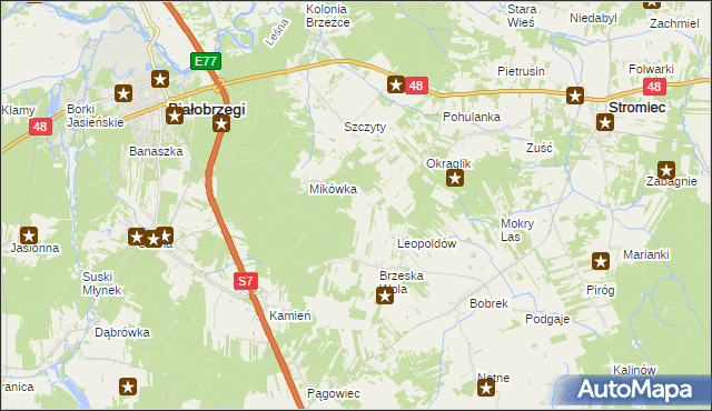 mapa Wojciechówka gmina Białobrzegi, Wojciechówka gmina Białobrzegi na mapie Targeo