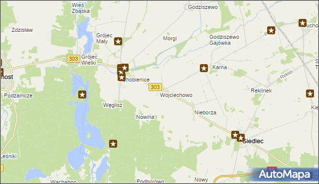 mapa Wojciechowo gmina Siedlec, Wojciechowo gmina Siedlec na mapie Targeo